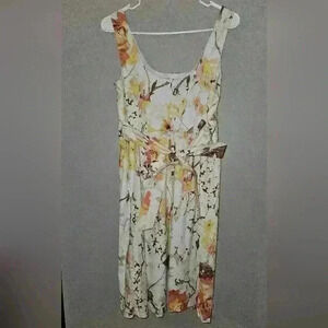 Maurices Women's Sundress White‎ with Floral Pattern Belt Zipper Size Medium